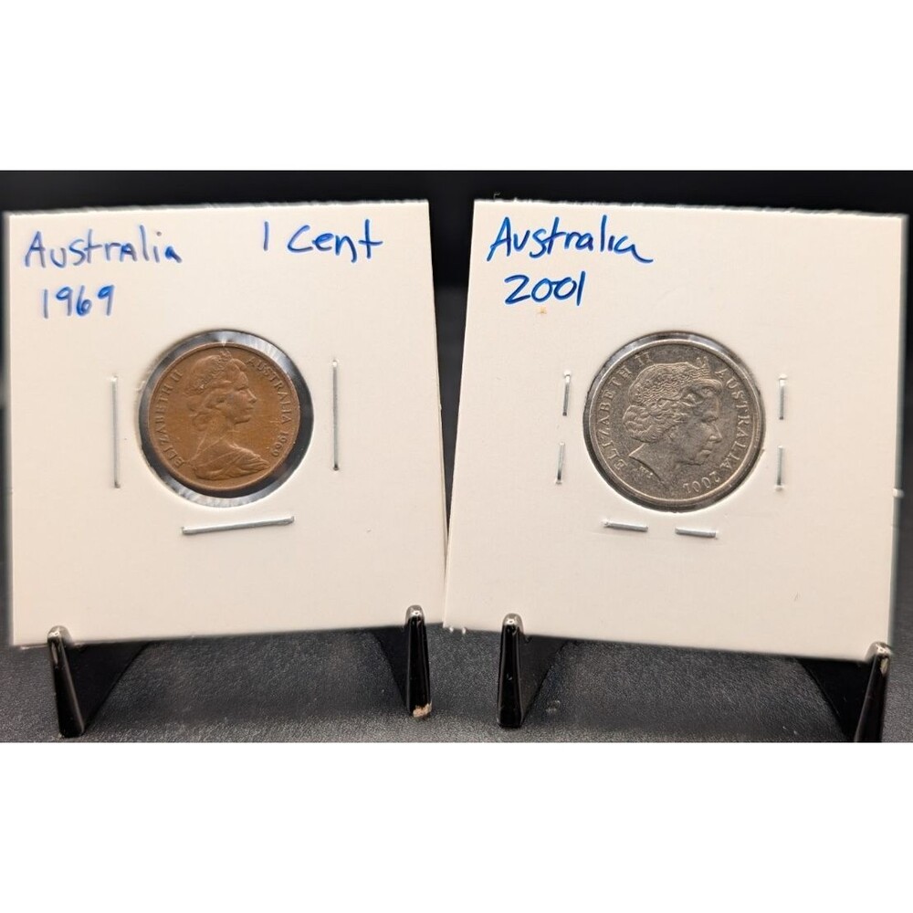 2‑Coin Bundle – Australia 1969 1 Cent & 2001 5 Cents